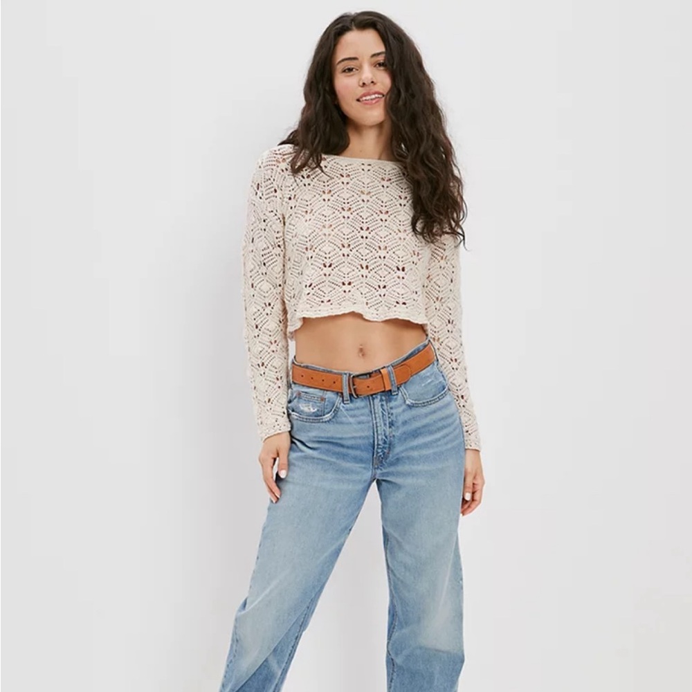 American Eagle Cropped Crochet Sweater